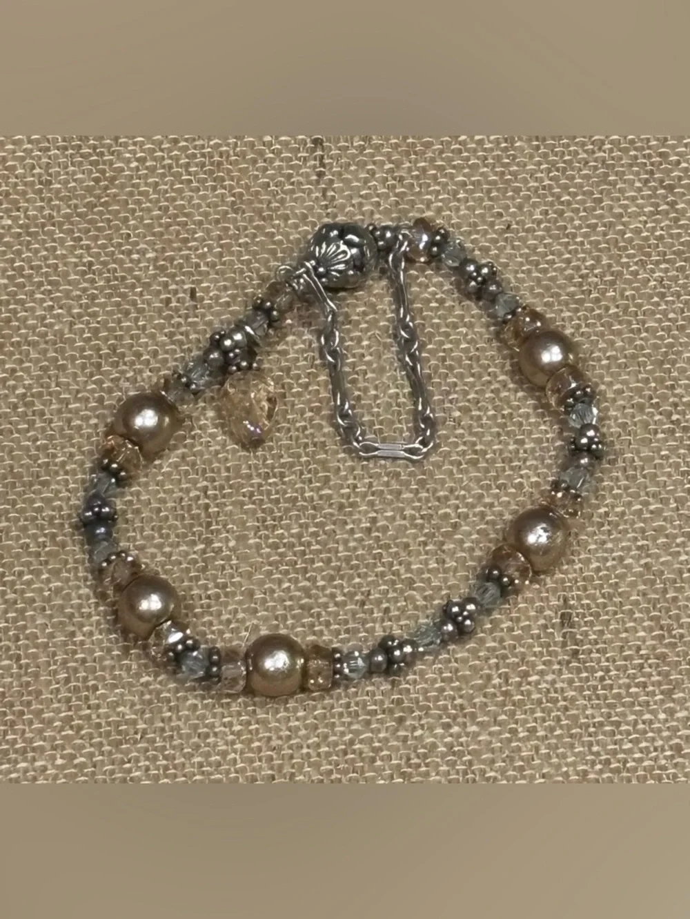 Handmade Bead Bracelet With Leaf Dangle, Magnetic Closure 7”